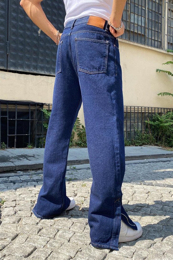 Fermuar Detaylı Kot Mavisi Baggy Jean