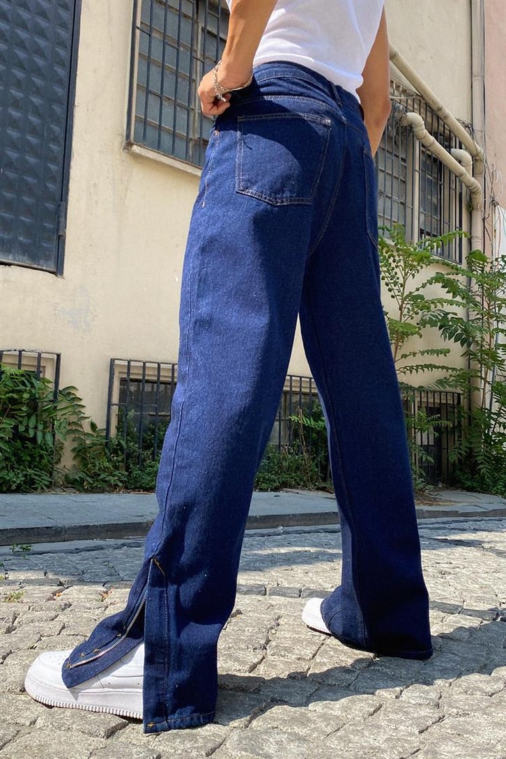Fermuar Detaylı Kot Mavisi Baggy Jean