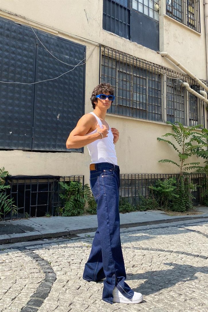 Fermuar Detaylı Kot Mavisi Baggy Jean