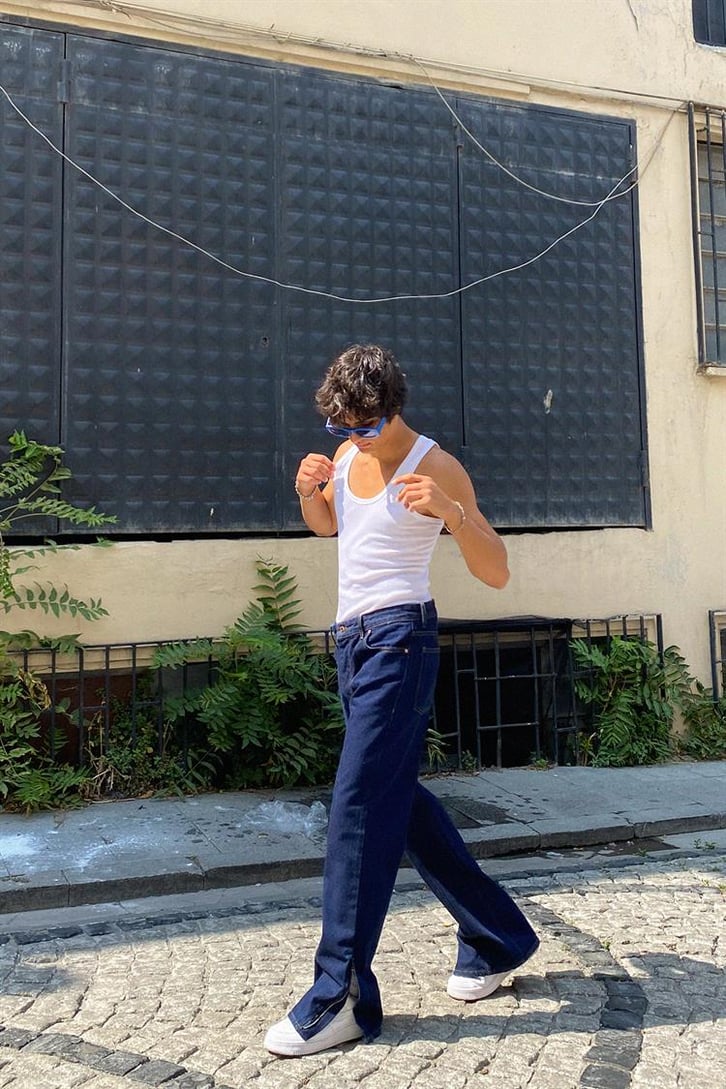 Fermuar Detaylı Kot Mavisi Baggy Jean