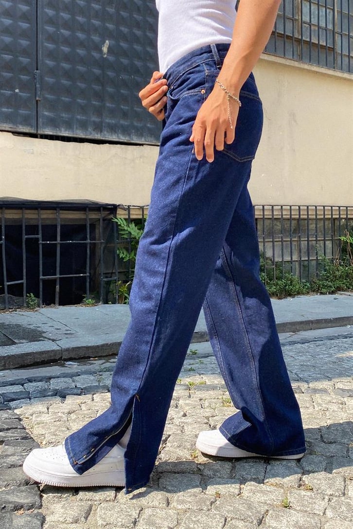 Fermuar Detaylı Kot Mavisi Baggy Jean