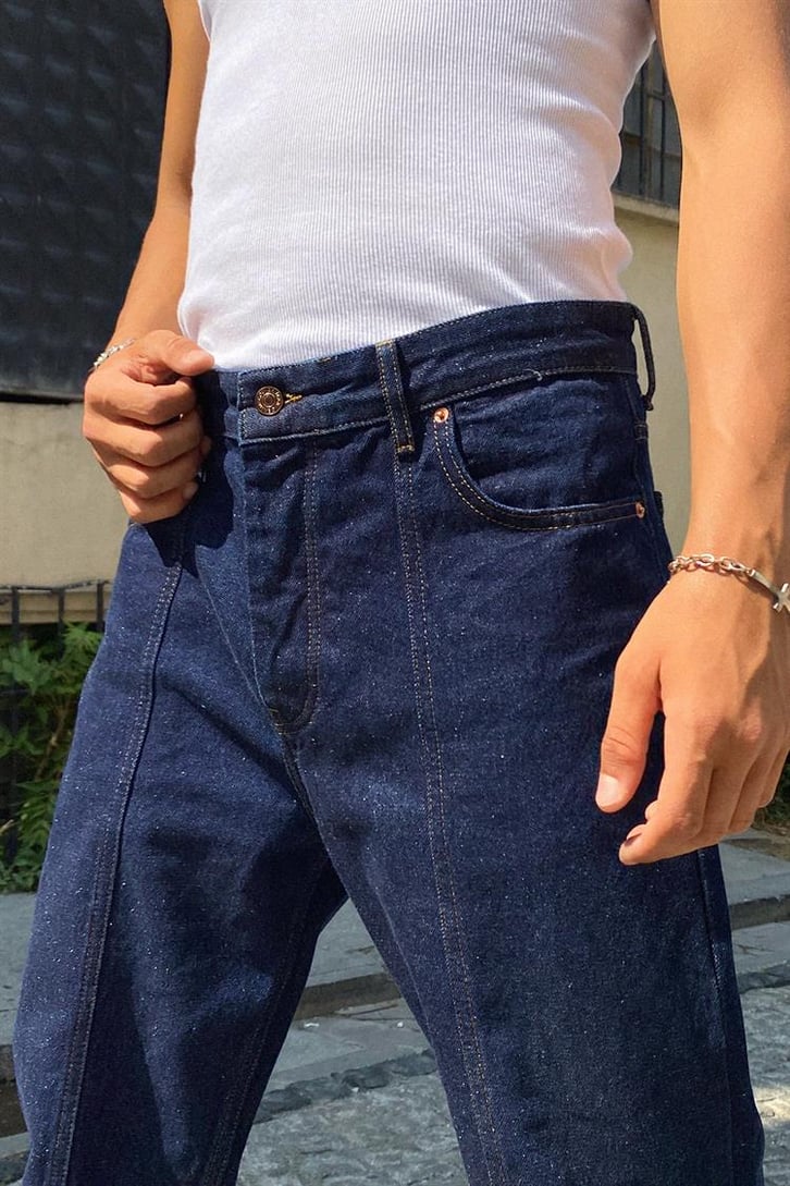 Fermuar Detaylı Kot Mavisi Baggy Jean