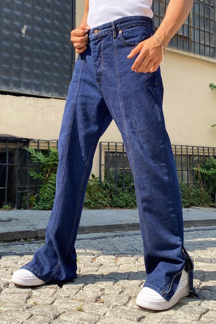Fermuar Detaylı Kot Mavisi Baggy Jean