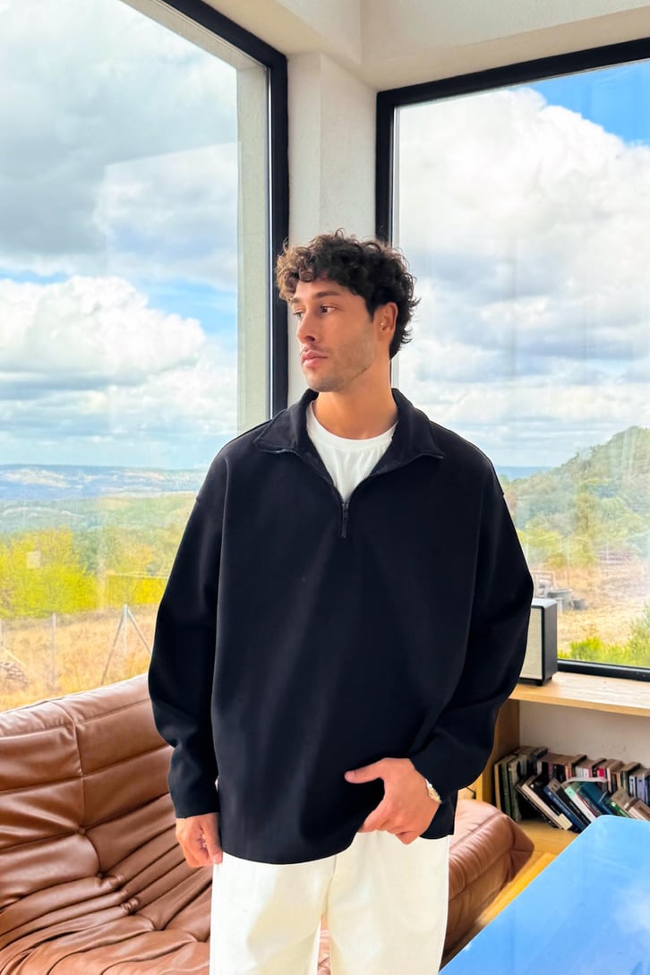 Fermuarlı Polo Yaka Sweatshirt