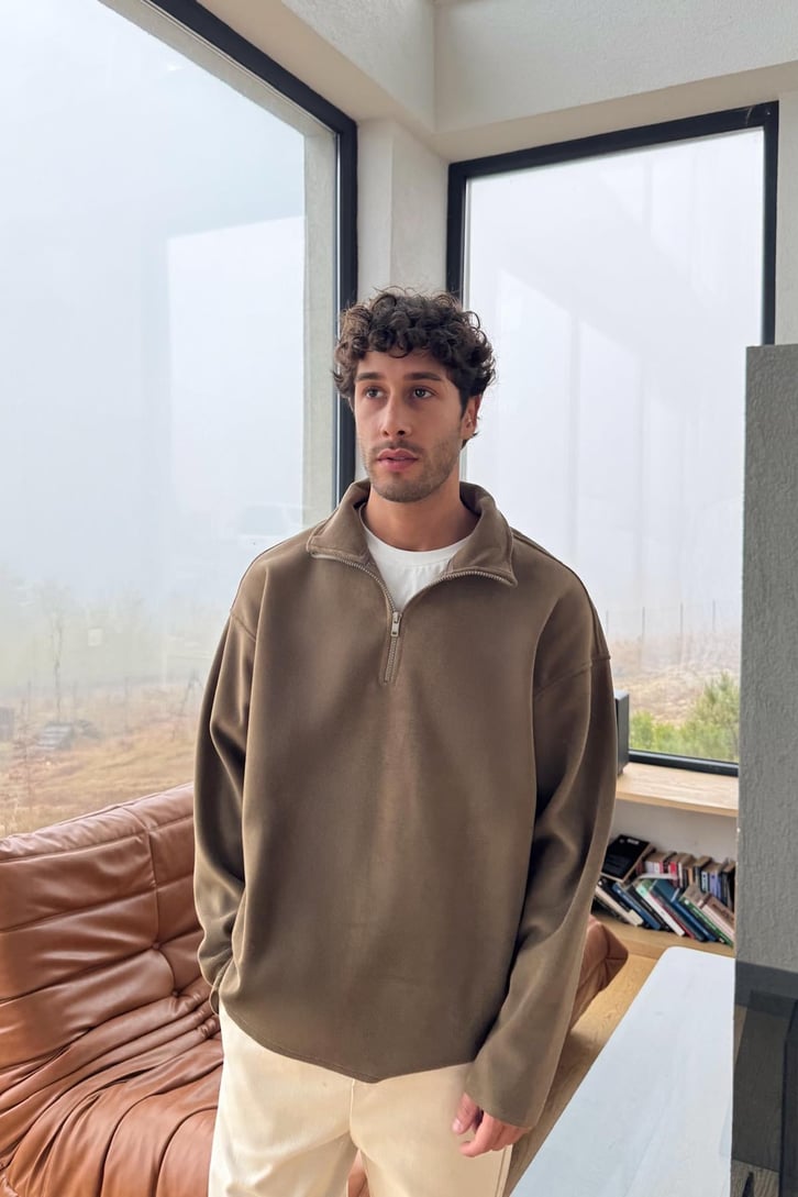 Fermuarlı Polo Yaka Sweatshirt