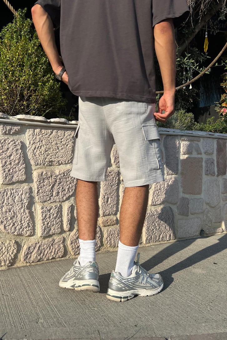 Finest Kargo Cepli Gri Keten Şort