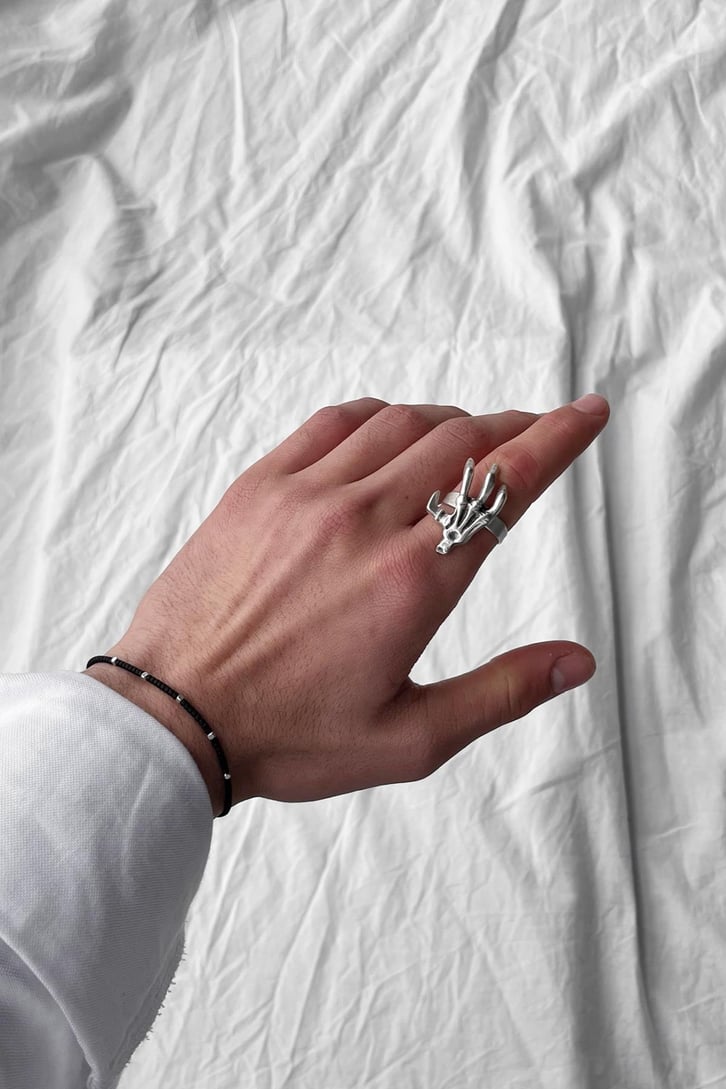 Finger Skeleton Gümüş Kaplama Ayarlanabilir Yüzük