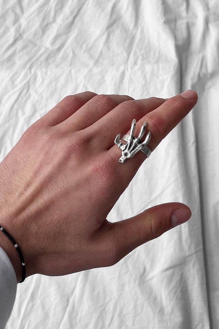 Finger Skeleton Gümüş Kaplama Ayarlanabilir Yüzük
