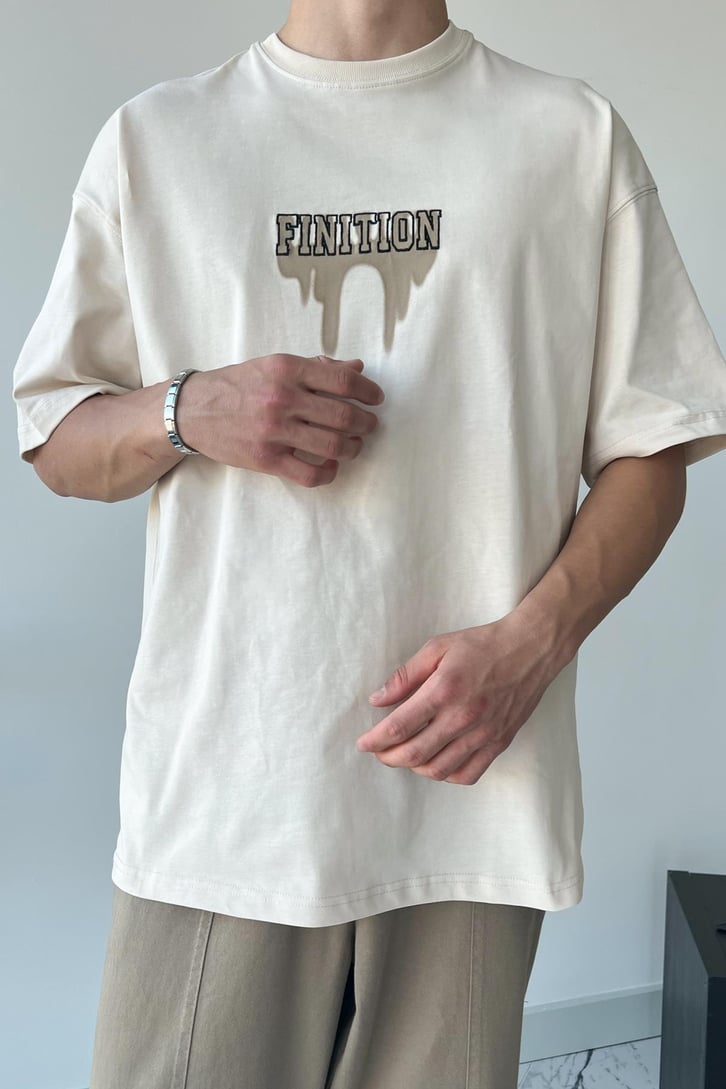 Finition Baskılı Bej Oversize Tişört