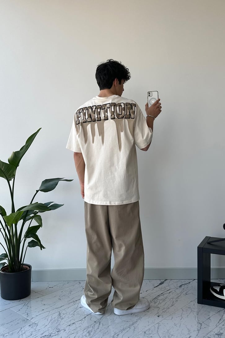 Finition Baskılı Bej Oversize Tişört