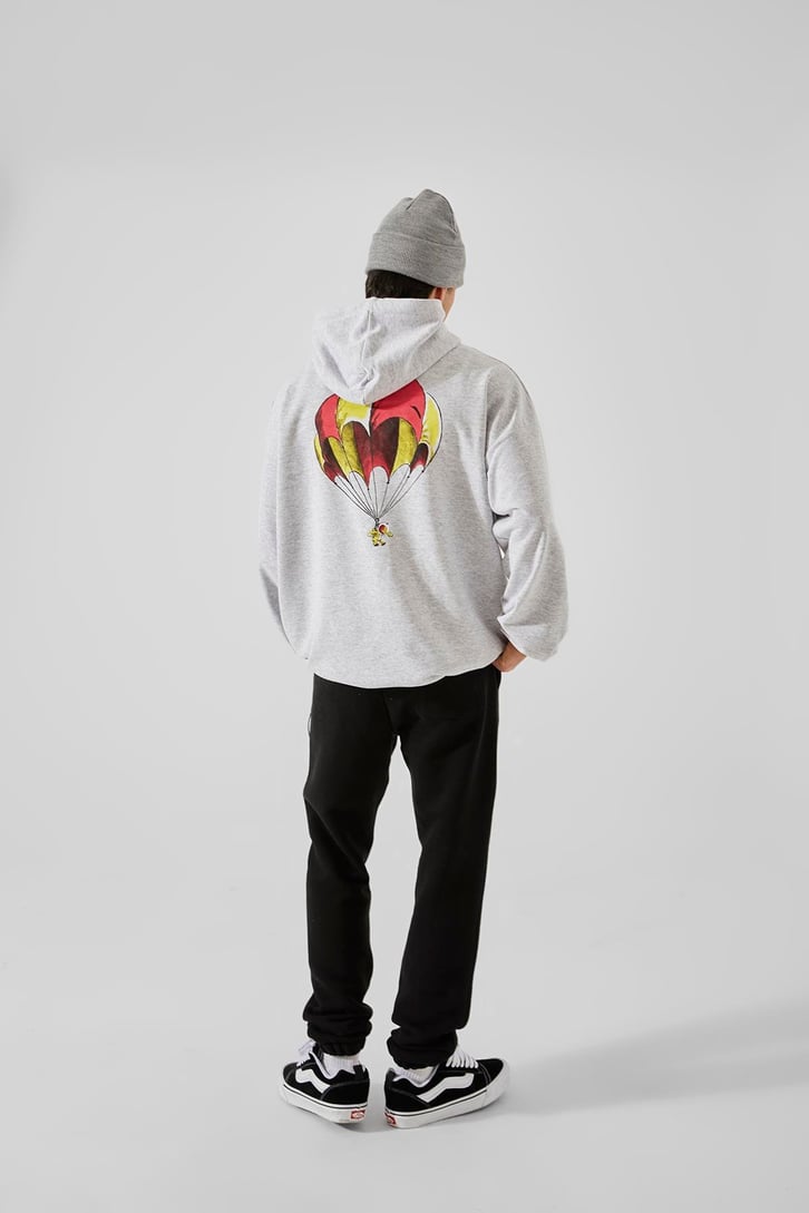 First Space Monkey Baskılı Gri Oversize Hoodie