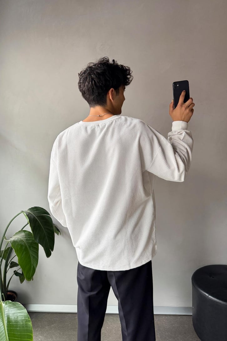 Fitilli Kadife Bisiklet Yaka Sweatshirt