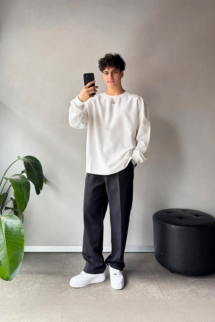 Fitilli Kadife Bisiklet Yaka Sweatshirt