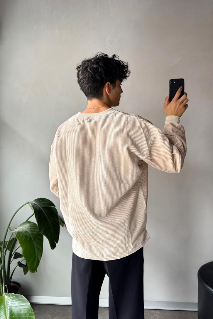 Fitilli Kadife Bisiklet Yaka Sweatshirt