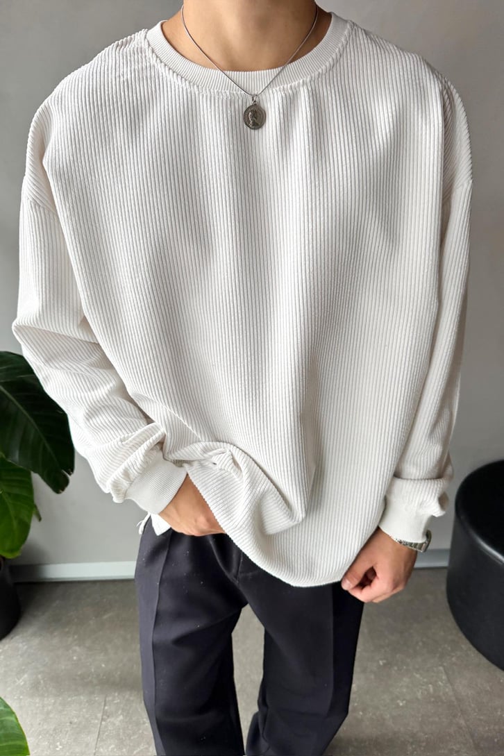 Fitilli Kadife Bisiklet Yaka Sweatshirt