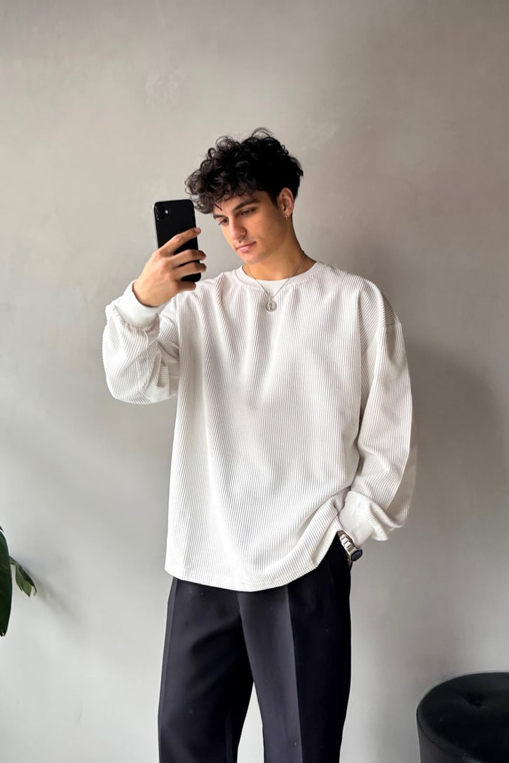 Fitilli Kadife Bisiklet Yaka Sweatshirt