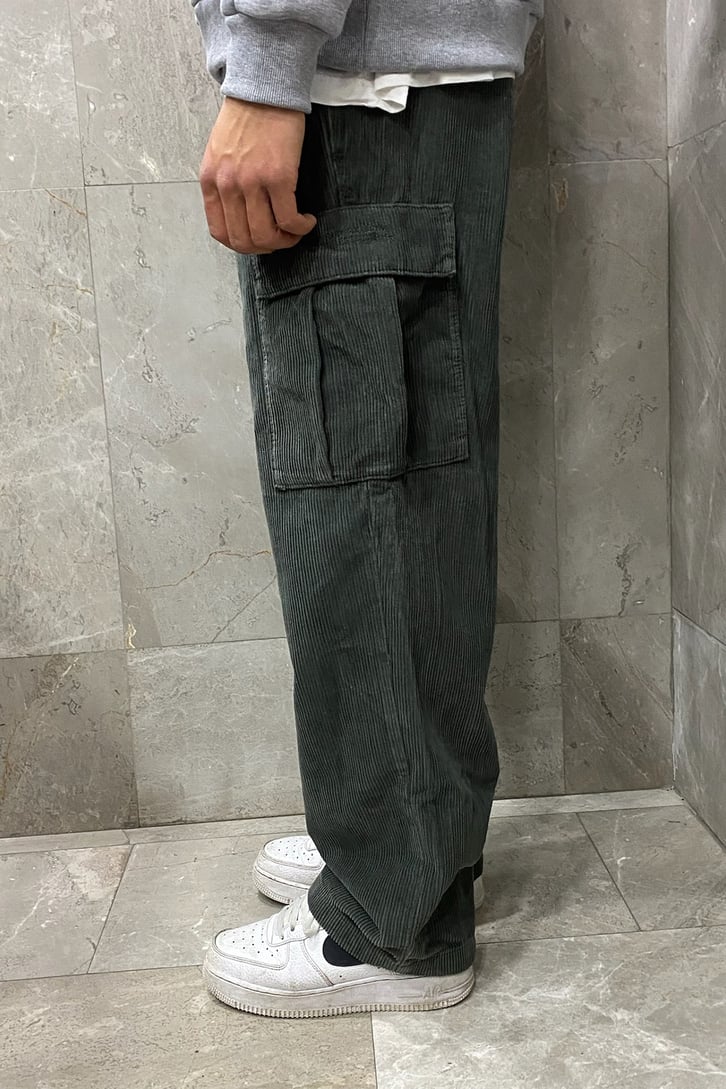 Fitilli Kadife Cargo Pocket Khaki Losse Fit Pant