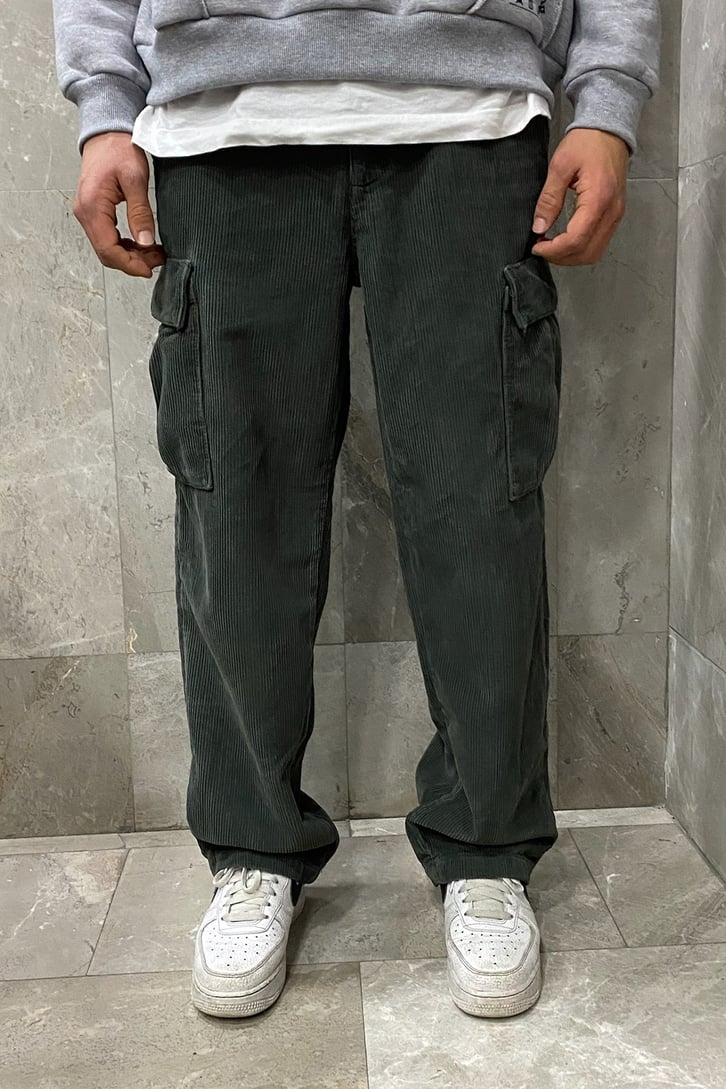 Fitilli Kadife Cargo Pocket Khaki Losse Fit Pant