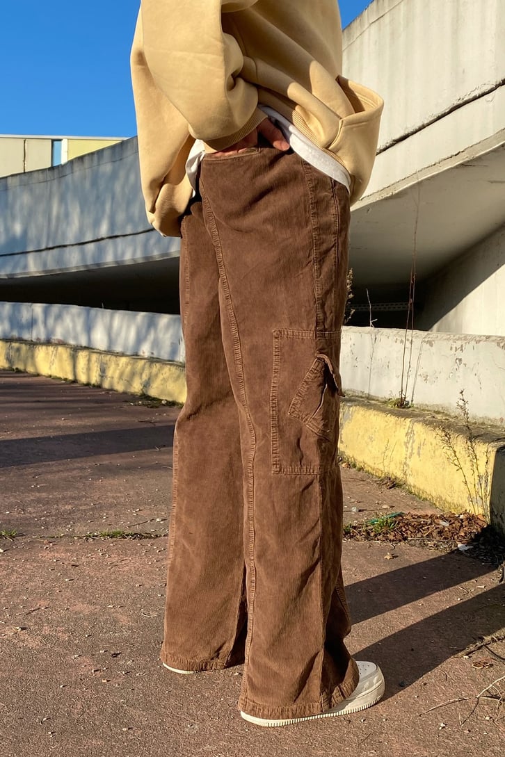Fitilli Kadife Extra Baggy Fit Dark Brown Pants