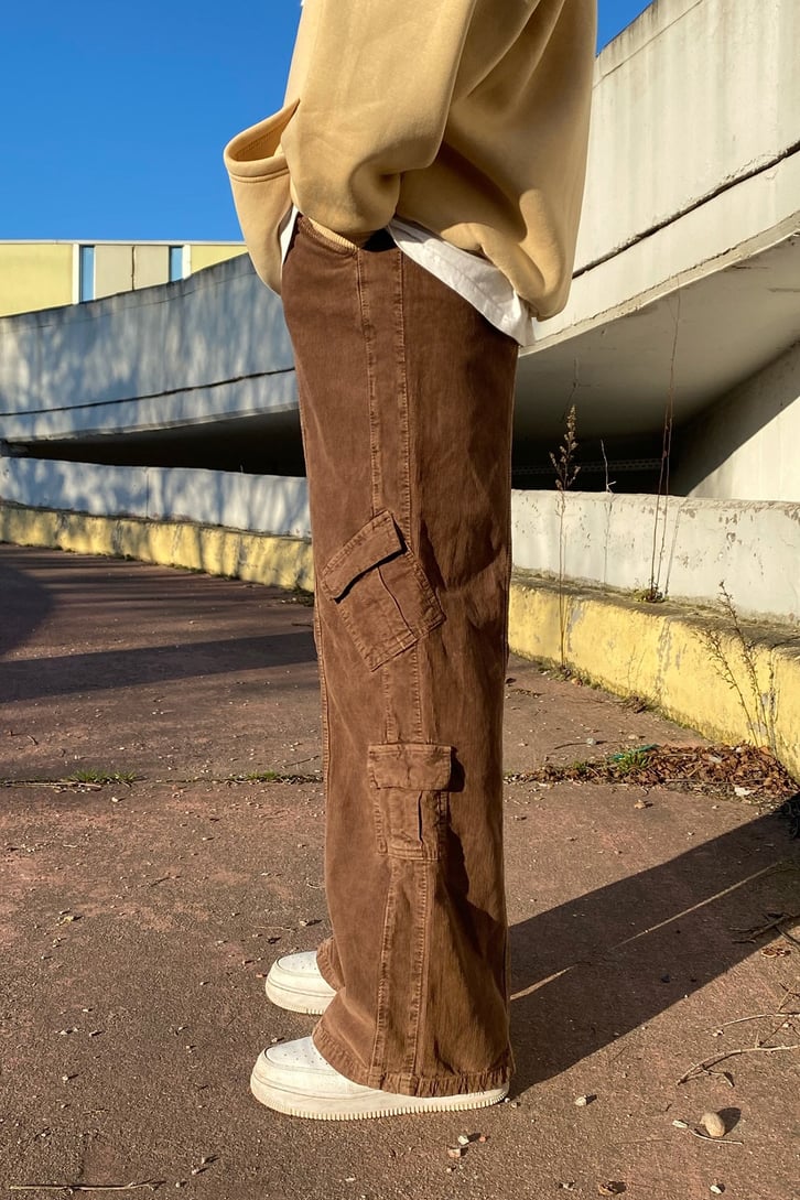 Fitilli Kadife Extra Baggy Fit Dark Brown Pants