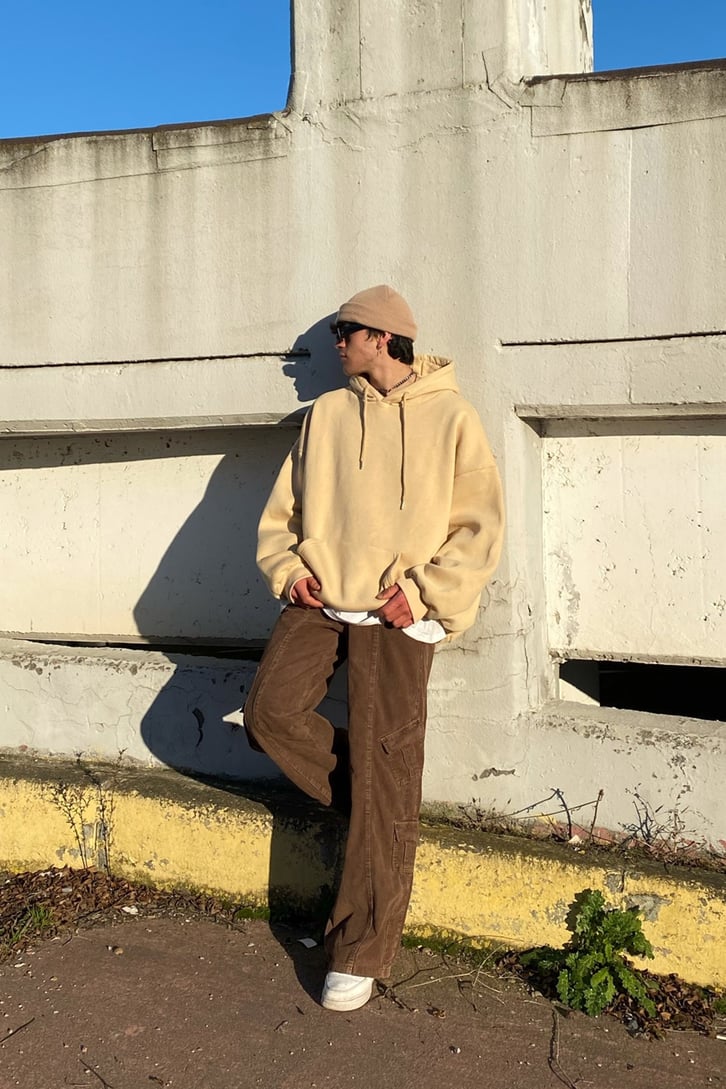 Fitilli Kadife Extra Baggy Fit Dark Brown Pants