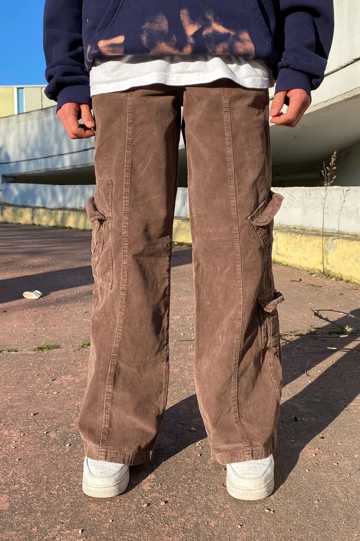 Fitilli Kadife Extra Baggy Fit Soft Brown Pants