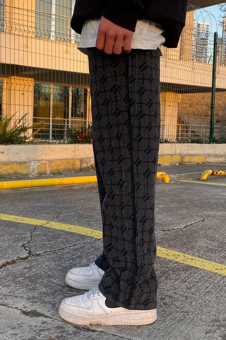 Fitilli Kadife Laser Print Premium Losse Fit Pants