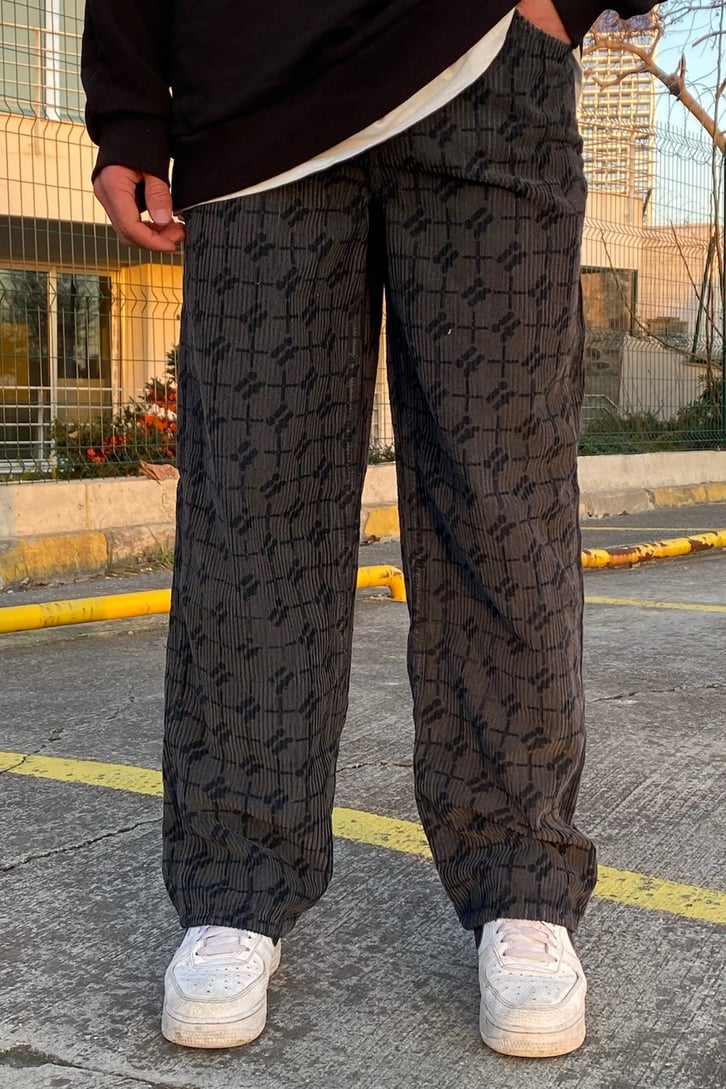 Fitilli Kadife Laser Print Premium Losse Fit Pants