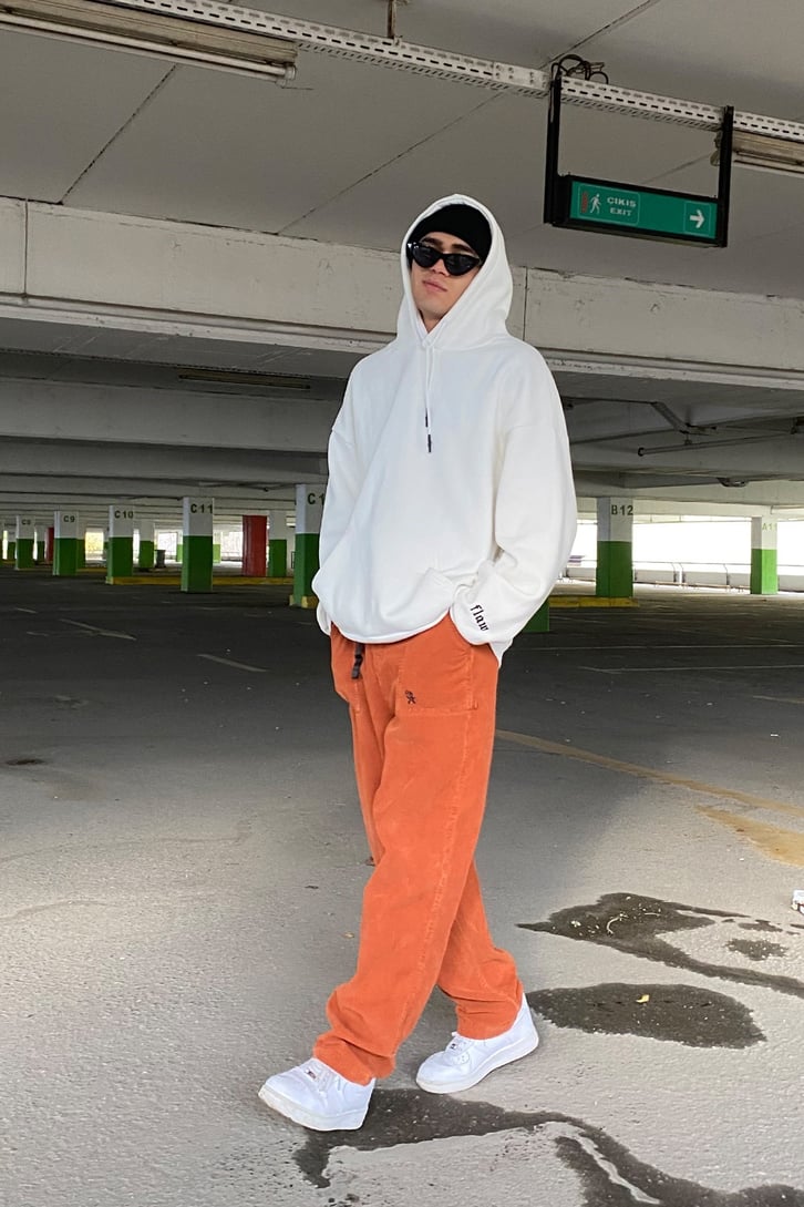 Fitilli Kadife Nakış Detay Premium Turuncu Losse Fit Pant