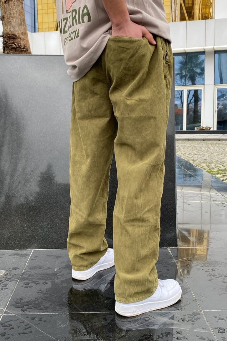 Fitilli Kadife Olive Losse Fit Pant