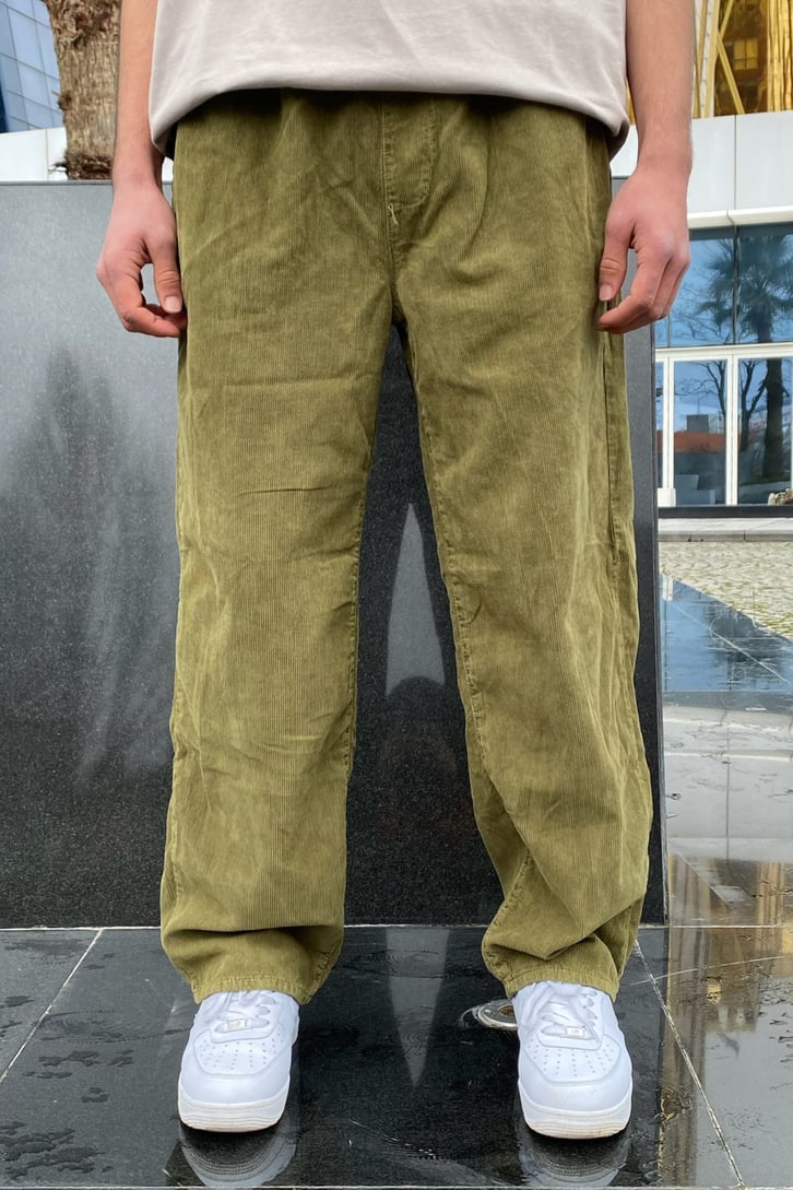 Fitilli Kadife Olive Losse Fit Pant