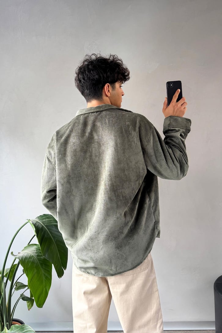 Fitilli Kadife Oversize Gömlek