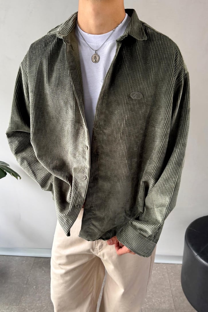 Fitilli Kadife Oversize Gömlek