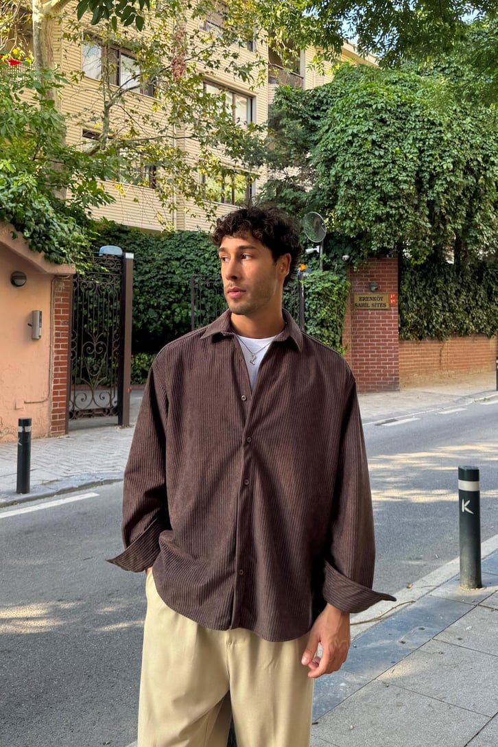 Fitilli Kadife Oversize Gömlek