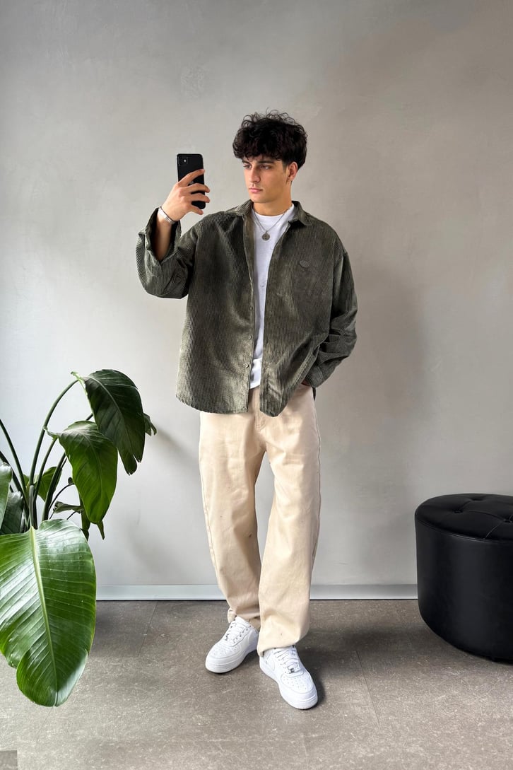 Fitilli Kadife Oversize Gömlek