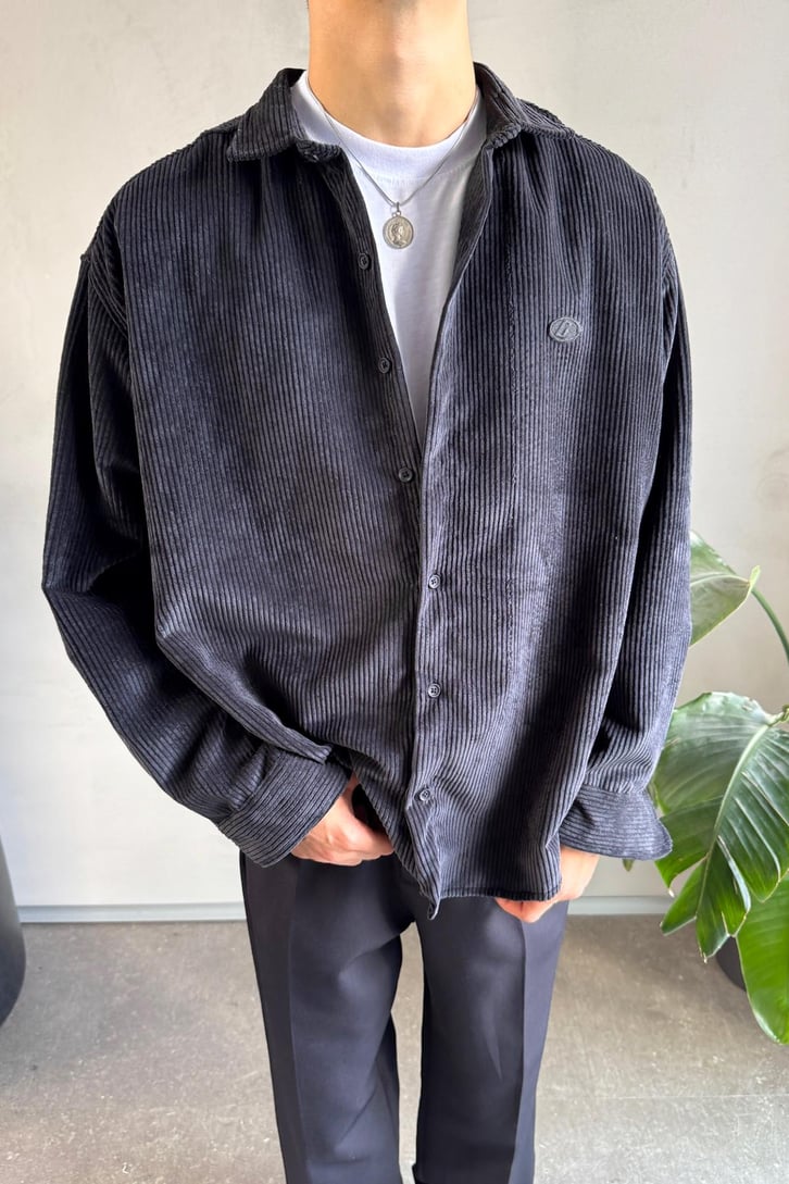 Fitilli Kadife Oversize Gömlek