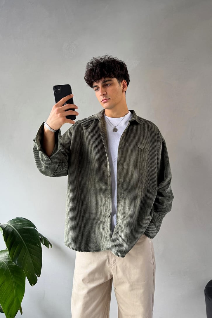 Fitilli Kadife Oversize Gömlek