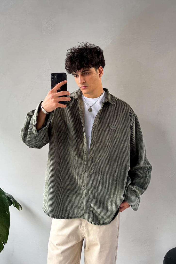 Fitilli Kadife Oversize Gömlek
