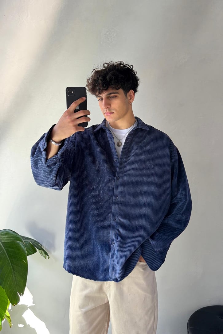 Fitilli Kadife Oversize Gömlek