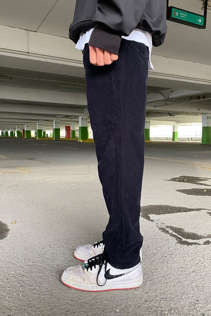 Fitilli Kadife Premium Siyah Losse Fit Pant