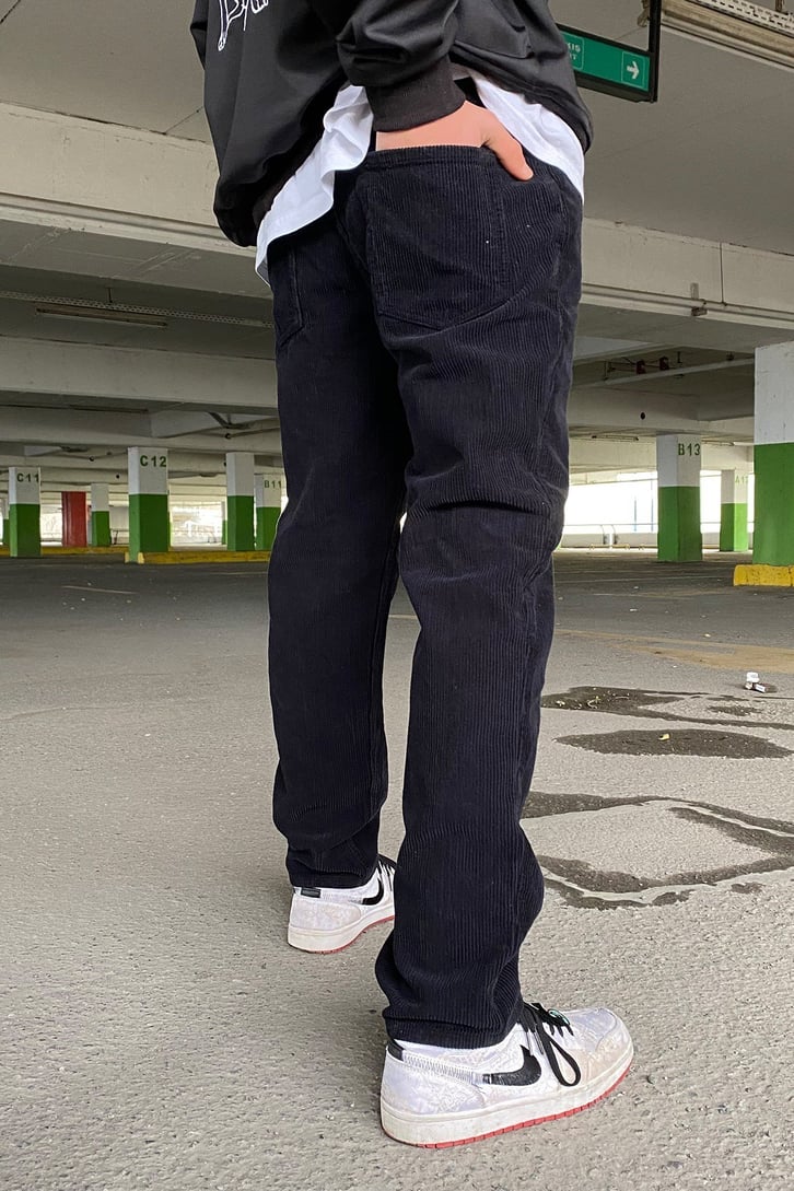 Fitilli Kadife Premium Siyah Losse Fit Pant