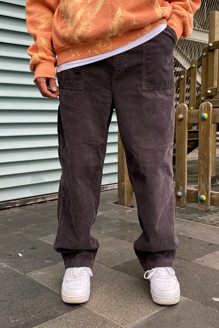 Fitilli Kadife Square Pocket Kahverengi Losse Fit PAnt