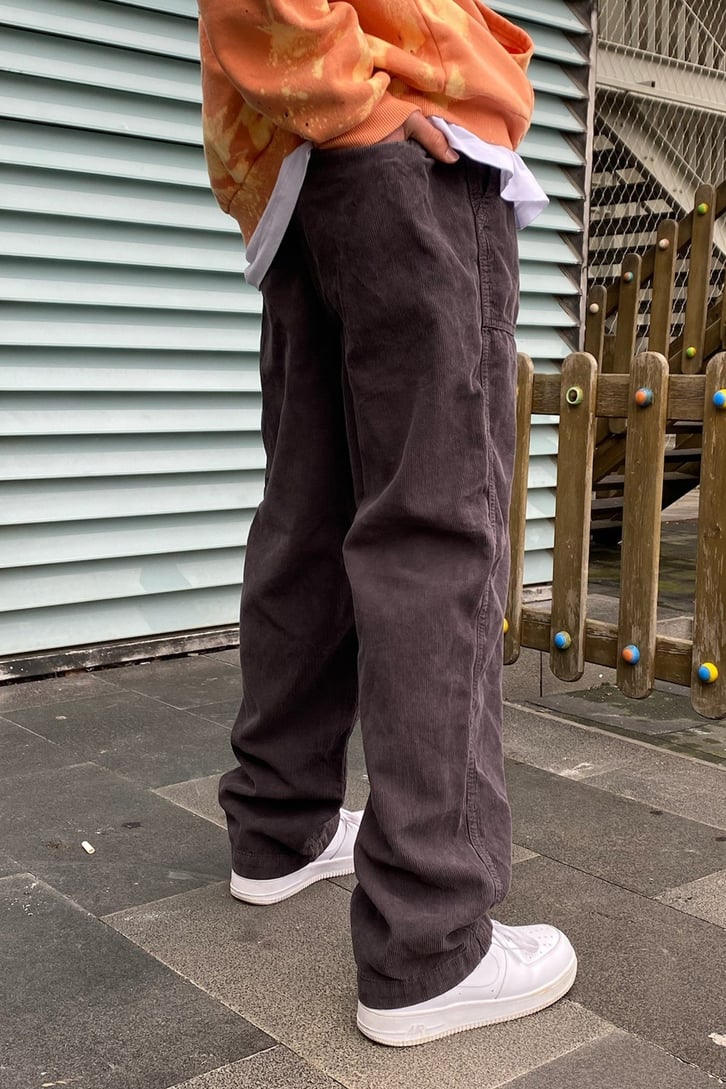 Fitilli Kadife Square Pocket Kahverengi Losse Fit PAnt