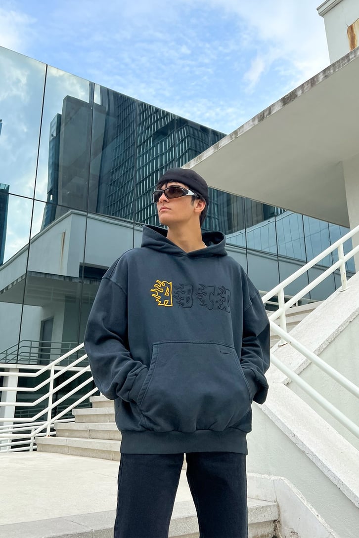 Flame A-B-C-D Baskılı Oversize Sweathirt