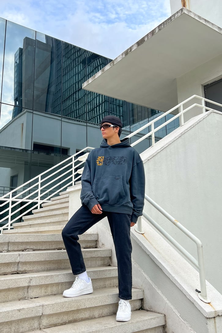 Flame A-B-C-D Baskılı Oversize Sweathirt