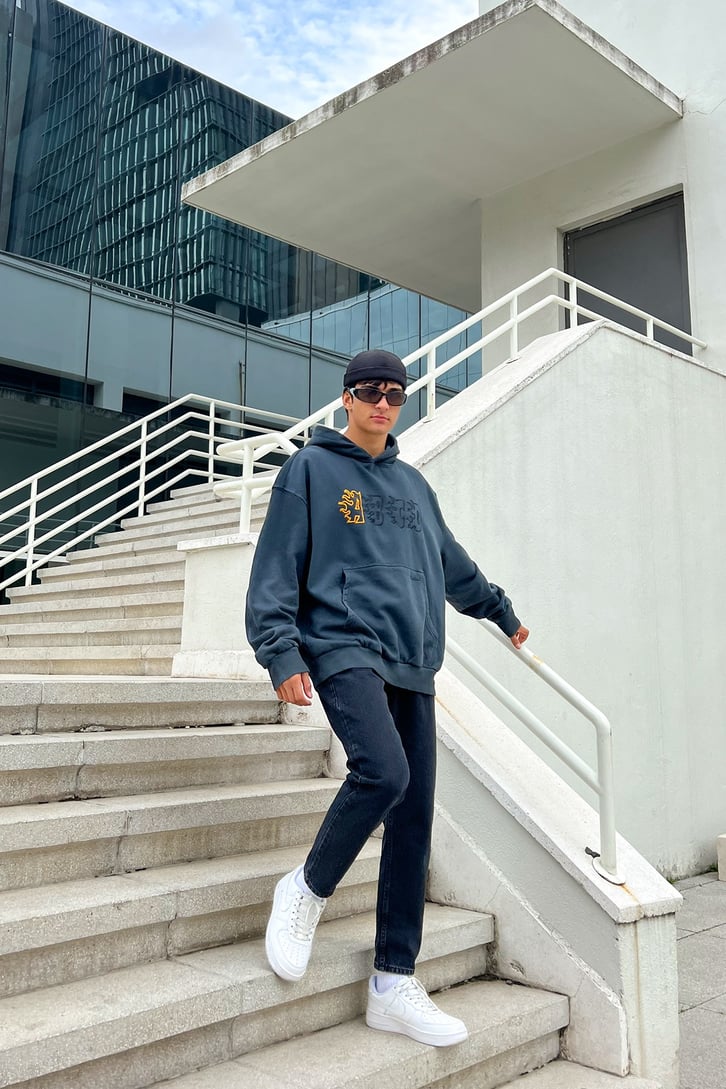 Flame A-B-C-D Baskılı Oversize Sweathirt