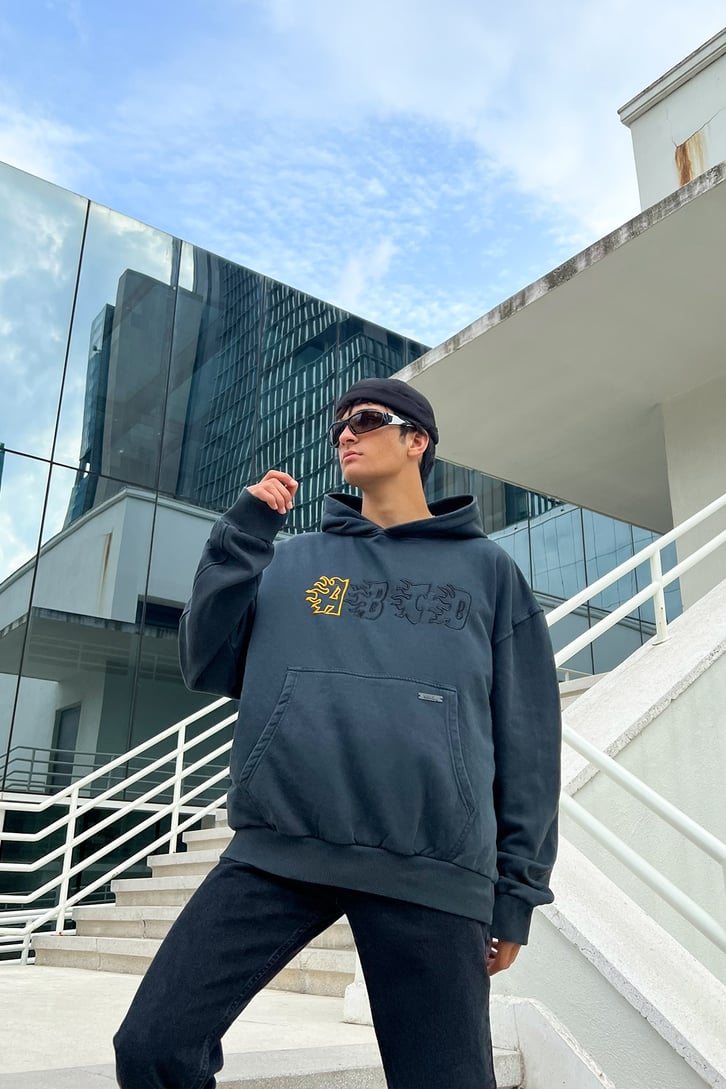 Flame A-B-C-D Baskılı Oversize Sweathirt