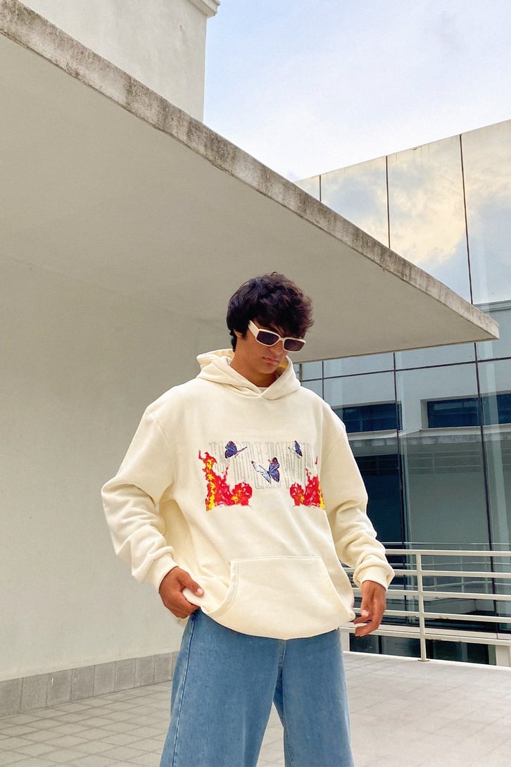 Flame Butterfly Krem Oversize Sweatshirt