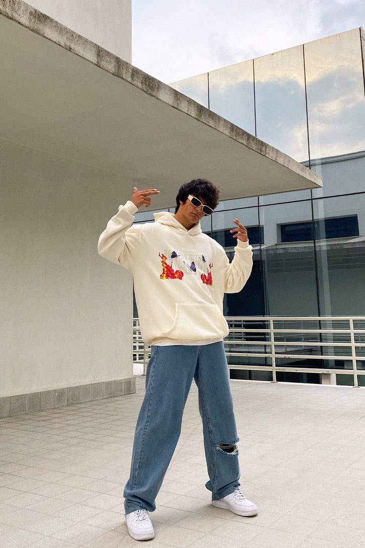 Flame Butterfly Krem Oversize Sweatshirt