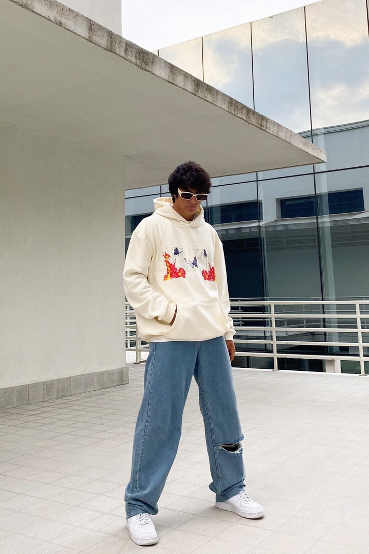 Flame Butterfly Krem Oversize Sweatshirt